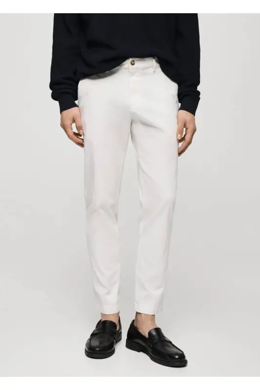 Tapered cut cotton cropped trousers-White - MANGO MAN