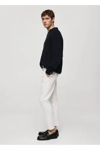 Tapered cut cotton cropped trousers-White - 6