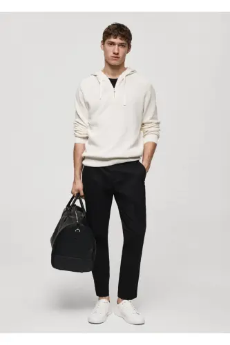 Tapered Fit Cotton Cropped Pants - Black - MANGO MAN (1)