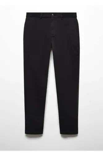 Tapered Fit Cotton Cropped Pants - Black - 3