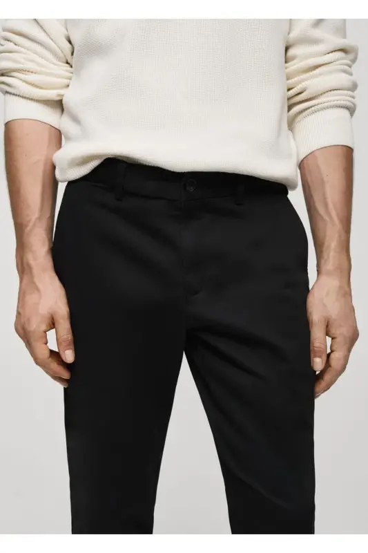 Tapered Fit Cotton Cropped Pants - Black - 5