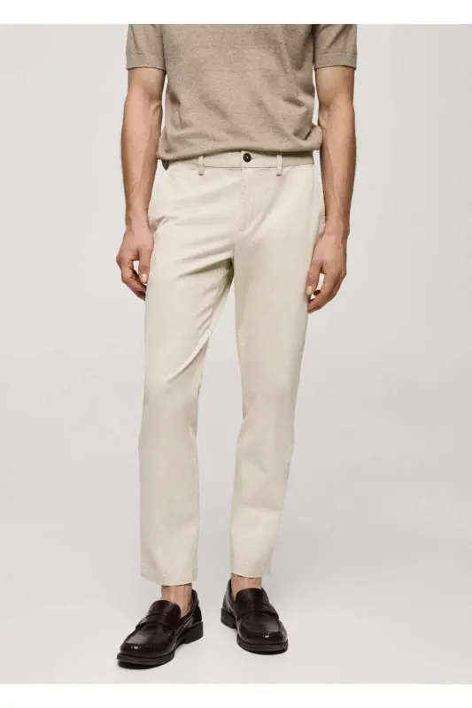 Tapered Kesim Pamuklu Cropped Pantolon-Açık/Pastel Gri - 1