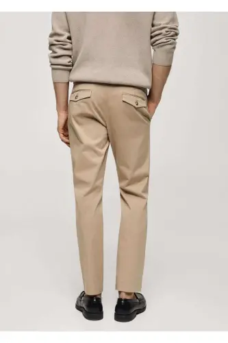 Tapered Kesim Pamuklu Cropped Pantolon - Bej - 12