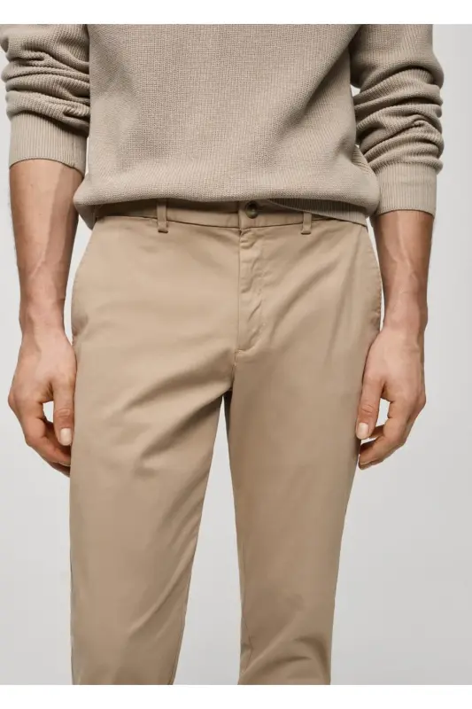 Tapered Kesim Pamuklu Cropped Pantolon - Bej - 13