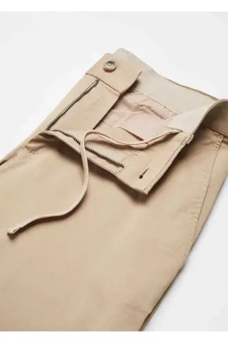 Tapered Kesim Pamuklu Cropped Pantolon - Bej - 15