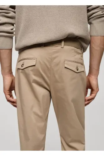 Tapered Kesim Pamuklu Cropped Pantolon - Bej - 6