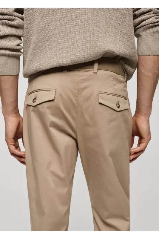 Tapered Kesim Pamuklu Cropped Pantolon - Bej - 6