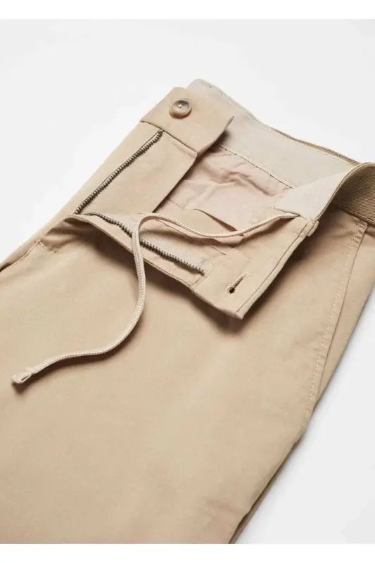 Tapered Kesim Pamuklu Cropped Pantolon - Bej - 7