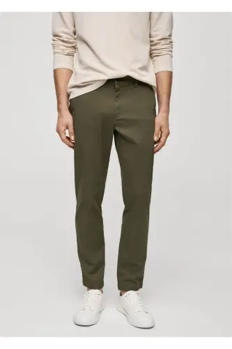 Tapered Kesim Pamuklu Cropped Pantolon - Donuk Yeşil 