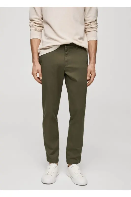 Tapered Kesim Pamuklu Cropped Pantolon - Donuk Yeşil - 1