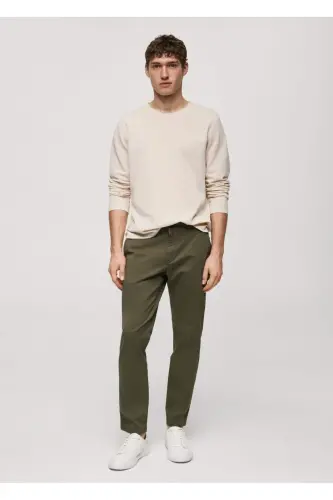 Tapered Kesim Pamuklu Cropped Pantolon - Donuk Yeşil - MANGO MAN (1)