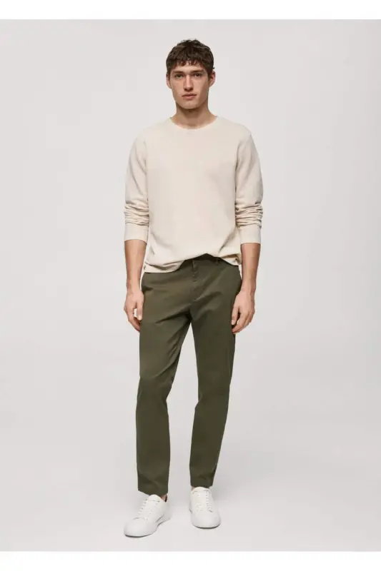 Tapered Kesim Pamuklu Cropped Pantolon - Donuk Yeşil - 2