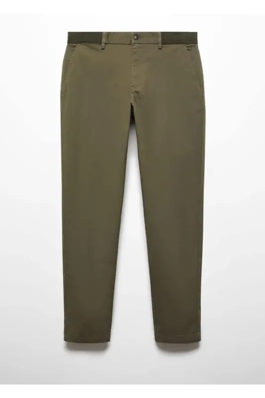 Tapered Kesim Pamuklu Cropped Pantolon - Donuk Yeşil - 3