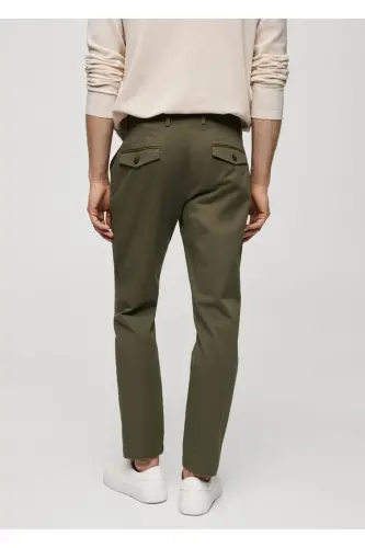Tapered Kesim Pamuklu Cropped Pantolon - Donuk Yeşil - 4