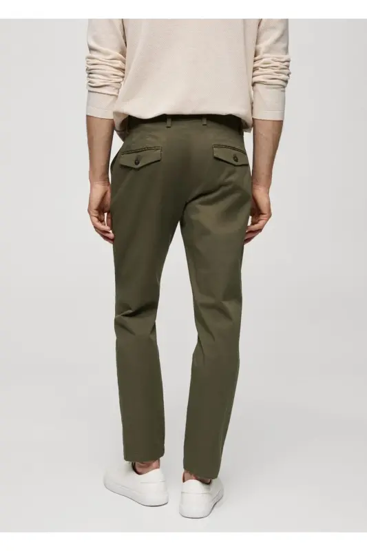 Tapered Kesim Pamuklu Cropped Pantolon - Donuk Yeşil - 4