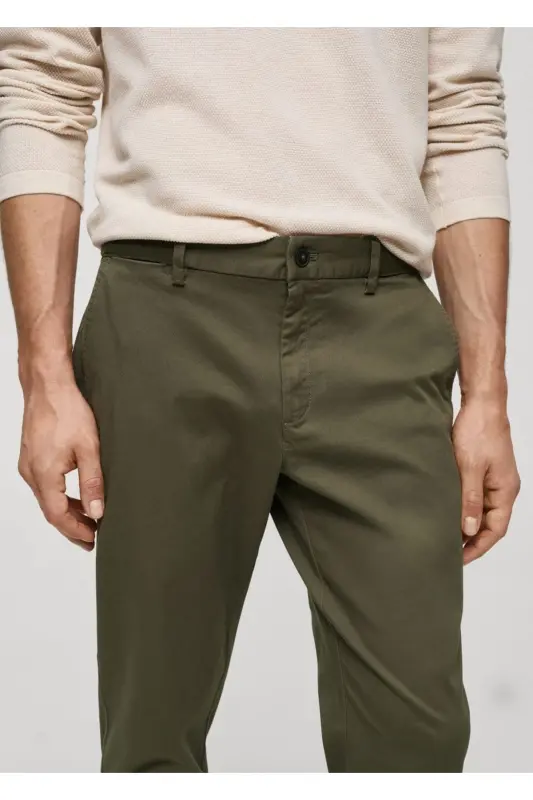 Tapered Kesim Pamuklu Cropped Pantolon - Donuk Yeşil - 5