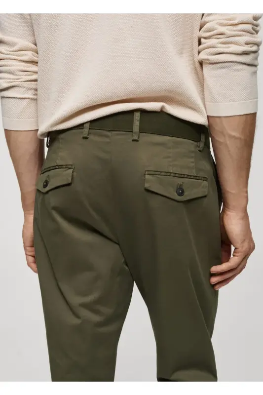 Tapered Kesim Pamuklu Cropped Pantolon - Donuk Yeşil - 6
