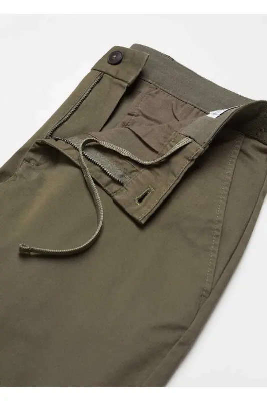 Tapered Kesim Pamuklu Cropped Pantolon - Donuk Yeşil - 7