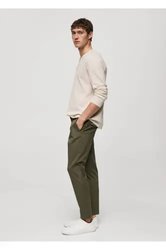Tapered Kesim Pamuklu Cropped Pantolon - Donuk Yeşil - 8