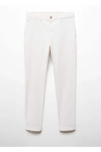 Tapered kesimli paxtalı qisqartirilgan shim - Oq - 3