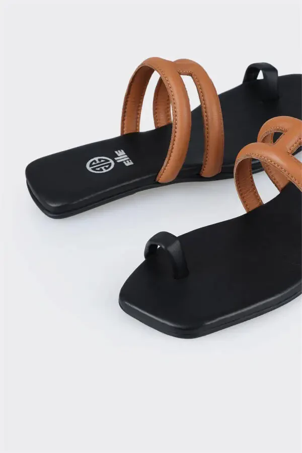 Тапочки женские кожаные с перемычкой, цвет - таба. - 4