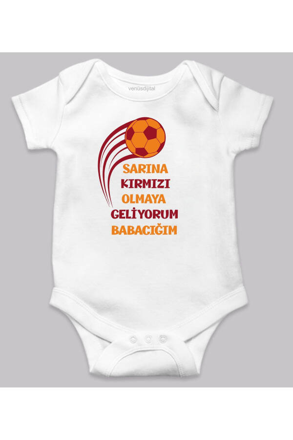 Taraftar Sarı Kırmızı Baskılı Yazılı Bebek Body Badi Çıtçıtlı Zıbın - Beyaz - 1