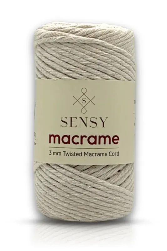 Taranan Makrome İpi 3mm Taranabilir Pamuk Makrome İpi Makrame İpi Doğal Beyaz-Doğal Beyaz - SENSY