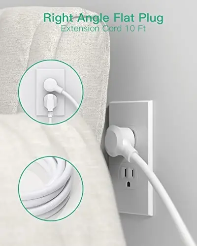 Tarmoq filtrli uzaytirgich 10ft kabel - Yassi vilka, devorga o'rnatish, 8 keng rozetka, 4 USB port (1 USB C), og'ir yuk uzaytirgich, uy, ofis va yotoqxona uchun haddan tashqari yuklanishdan himoya qiluvchi zaryadlash stantsiyasi - 4