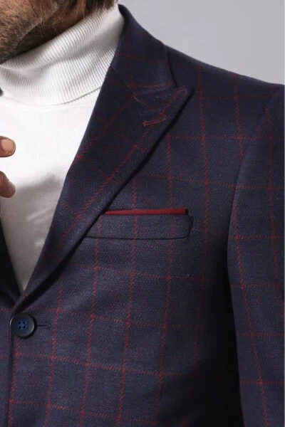 Tartan navy blue short men's coat - Wessi - WESSI (1)