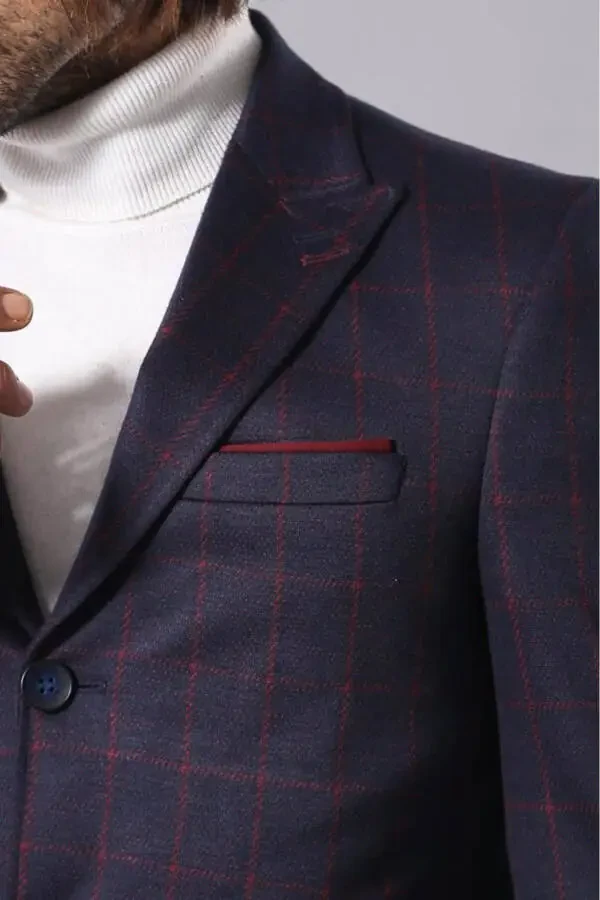 Tartan navy blue short men's coat - Wessi - 2