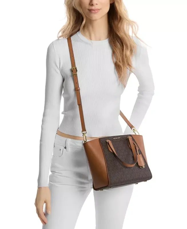 Taryn Small Signature Logo and Leather Convertible Crossbody - Brn/acorn - 3