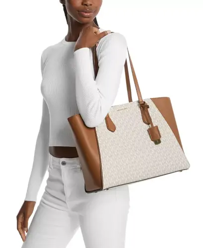 Taryn Logo Large Top Zip Tote-Vanilla/ac - MICHAEL KORS (1)