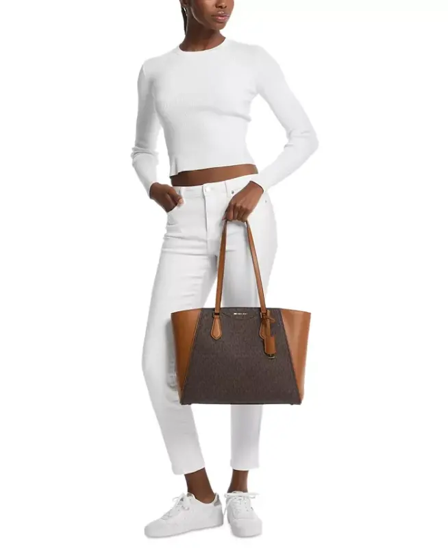 Taryn Logo Large Top Zip Tote-Vanilla/ac - 7