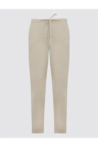 Taş %100 Keten Yüksek Bel Normal Paça Pantolon - Taş - 7