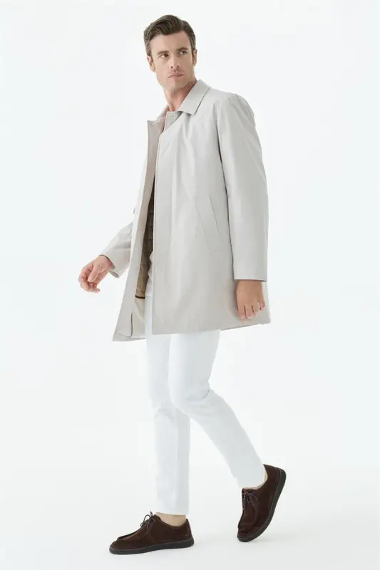 Taş Comfort Fit Berberi Yaka Gizli Düğmeli Mont - 2