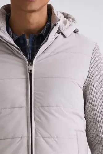 Taş Comfort Fit Kapüşonlu Kolları Triko Kışlık Mont - 2