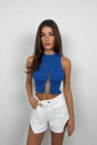 Taş Detay Dekolteli Crop Bluz - BÜYÜKBEDENIZ (1)