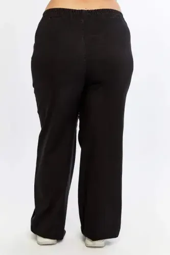 Taş Detaylı Büyük Beden Geniş Paça Pantolon Siyah - 6