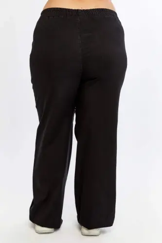 Taş Detaylı Büyük Beden Geniş Paça Pantolon Siyah - 6
