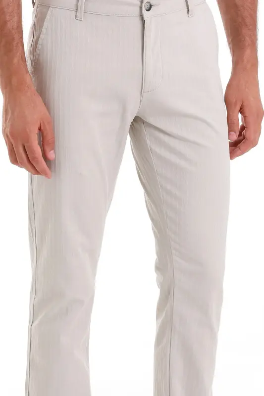 Taş Dinamik Fit Desenli Pamuklu Yandan Cep Kanvas Pantolon-Taş - 2