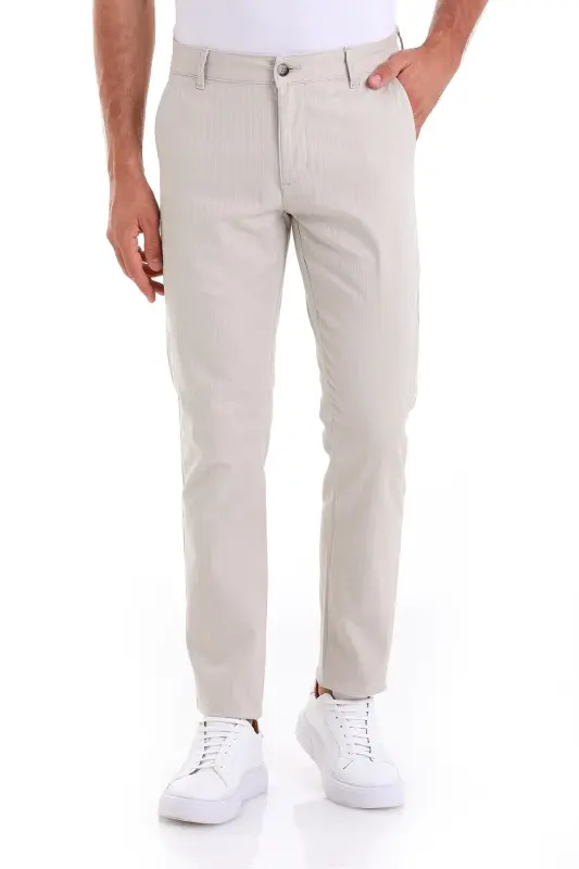 Taş Dinamik Fit Desenli Pamuklu Yandan Cep Kanvas Pantolon-Taş - 4