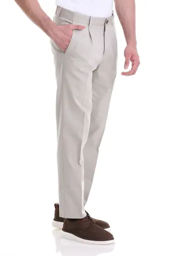 Taş Dinamik Fit Desenli Pamuklu Yandan Cepli Kanvas Pantolon-Taş - 3