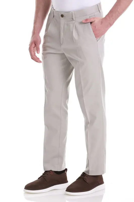 Taş Dinamik Fit Desenli Pamuklu Yandan Cepli Kanvas Pantolon-Taş - 4