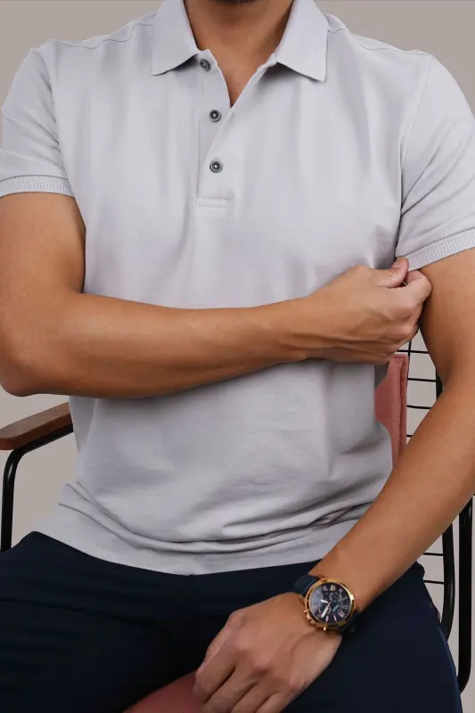 Taş Gri Yaka Desenli Erkek Polo Yaka Tişört-Taş Gri - 2