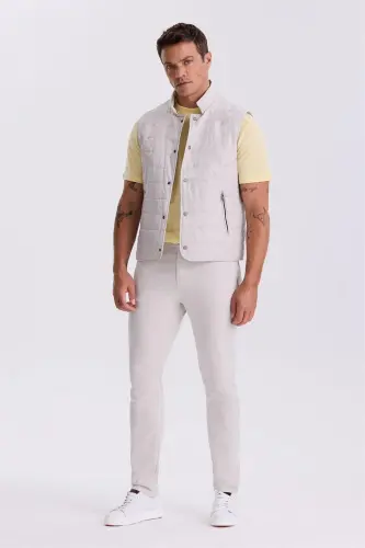 Taş Hakim Yaka Elyaflı Slim Fit Yelek - 2