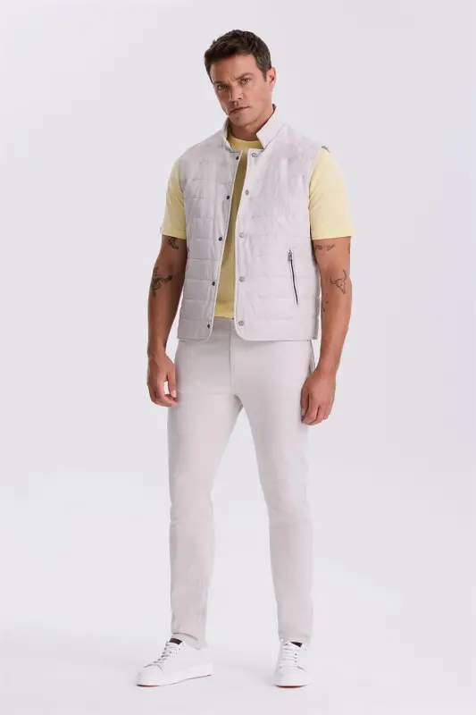 Taş Hakim Yaka Elyaflı Slim Fit Yelek - 2