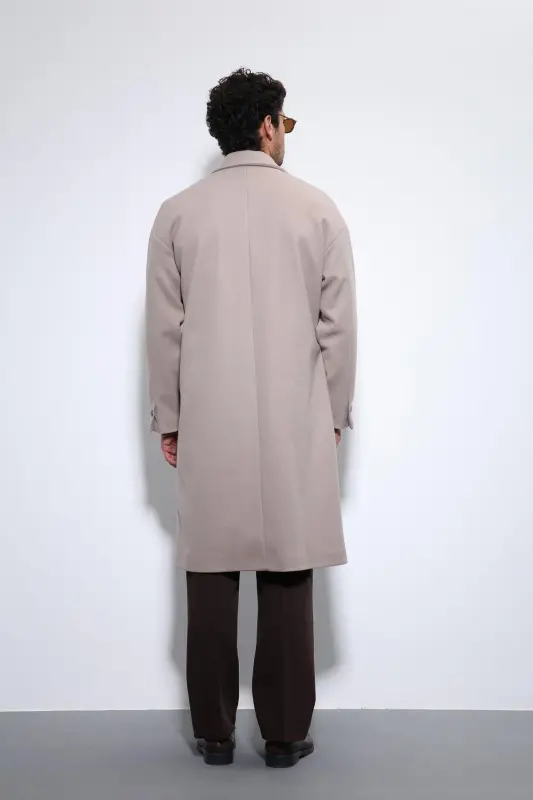 Taş Kuşaklı Oversize Erkek Kaban - Taş - 2