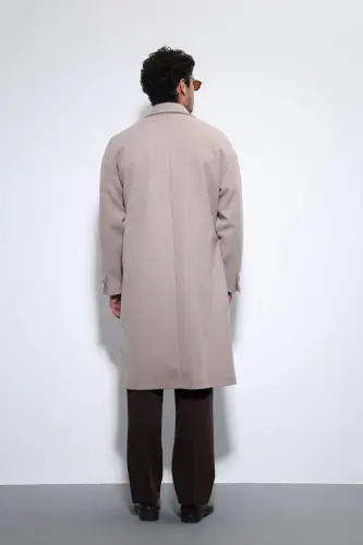 Taş Kuşaklı Oversize Erkek Kaban - Taş - 6