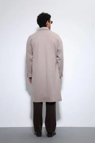 Taş Kuşaklı Oversize Erkek Kaban-Taş - 6