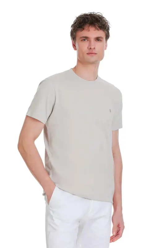 Taş Regular Fit 100% Pamuk Bisiklet Yaka Tişört - Taş - 1